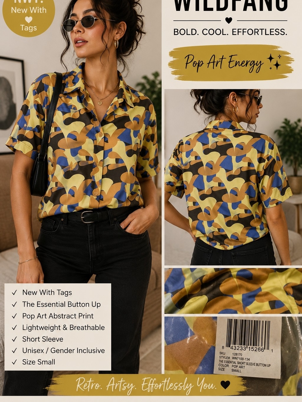 🌈 WILDFANG “The Essential” Pop Art Button-Up Shirt – Small – NWT🌈